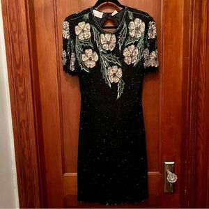 Vintage 1980s Lawrence Kazar silk beaded dress.